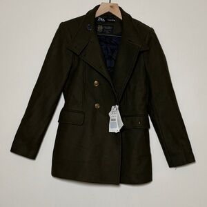 Zara Dark Green Pea Coat with Gold Buttons